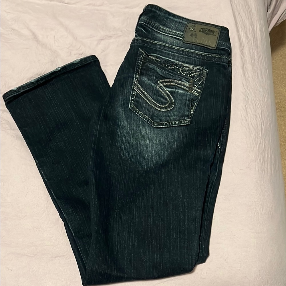 Silver Jeans Blue Straight Leg Denim with Decorative Stitching